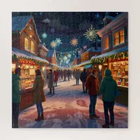 Enchanting Christmas Market Town Winter Wonderland Jigsaw Puzzle