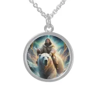 (AI Generated ) Jesus on a polar bear  Sterling Silver Necklace