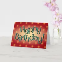 Happy Birthday Blue Dot Text Red Background Card