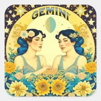 Horoscope Sign Gemini Twins Celestial Square Sticker