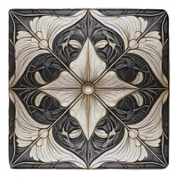 Classic Floral Tile Pat#11 Black Ivory Wht ID1078 Trivet