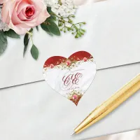 Elegant Red Gold Filigree Wedding Monogram Heart Sticker