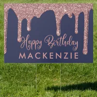 Elegant Rose Gold Sparkle Glitter Drips Birthday Sign