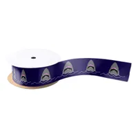 Great White Shark Patterned Navy Blue Cake Satin Ribbon