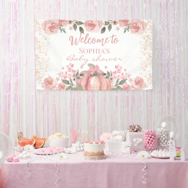 Pink Floral Pumpkin Girl Baby Shower Banner