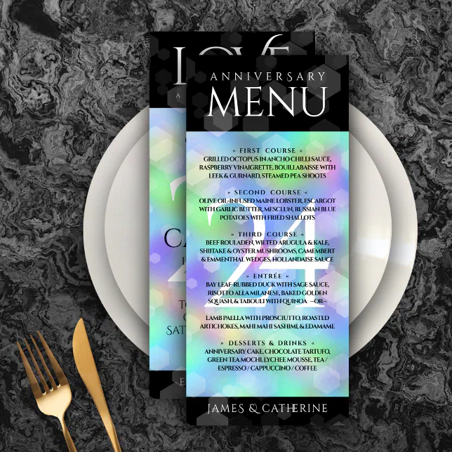 Elegant 24th Opal Wedding Anniversary Celebration Menu