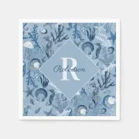 Monogram Coastal Blue Ocean  Napkins