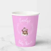 Snow Excited Pink Teddy Bear Baby Shower Paper Cups