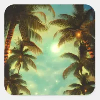 Pretty Palm Trees at Sunset Tropical Square Sticker