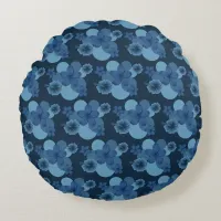 Navy Tropical Flower Print Round Throw Pillow