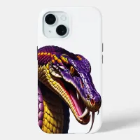 Cobra snake with vvibrant purple and yellow scales iPhone 15 case