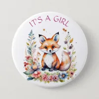 Baby Fox in Flowers | Baby Shower It's a Girl Button