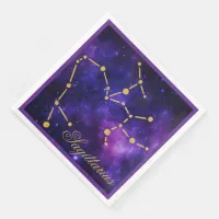 Gold Sagittarius Constellation on Dark Galaxy | Paper Dinner Napkins