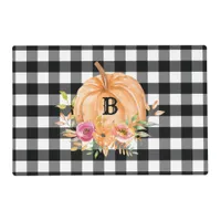 Black And White Buffalo Plaid Monogram Pumpkin Placemat