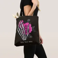 Vintage Gothic Pink Rose Skeleton Personalized Tote Bag