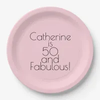 Sleek Pink "50 and Fabulous!" Birthday Party Paper Plates