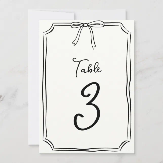 Hand Drawn Bow Cute Coquette Chic Table Number