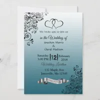 Slate Blue Simple Hearts Wedding Invitations