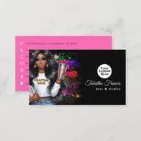 Hot-Pink Black Woman Crafting Queen Design Business Card