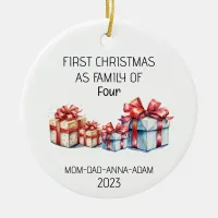 First Christmas Family of Four Presents  Ceramic Ornament