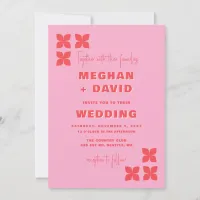 Retro Groovy 70s Pattern Pink Red Wedding  Invitation