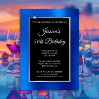 Royal Blue and Silver Foil Black 50th Birthday Invitation