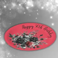 Happy 50th Birthday Red and Black Roses | Paper Plates