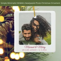 Married & Merry Christmas Couple Newlyweds Photo Ceramic Ornament