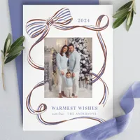 Blue and Copper Striped Ribbon Frame Holiday Photo