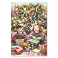 Sweet Nostalgic Children on Christmas to and from Tissue Paper