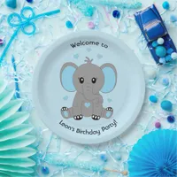 Cute baby elephant in blue, custom  paper plates