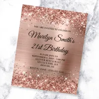 Glittery Rose Gold Glam 21st Birthday Invite Flyer