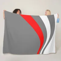 Trendy Modern Red Gray and white Striped Fleece Blanket