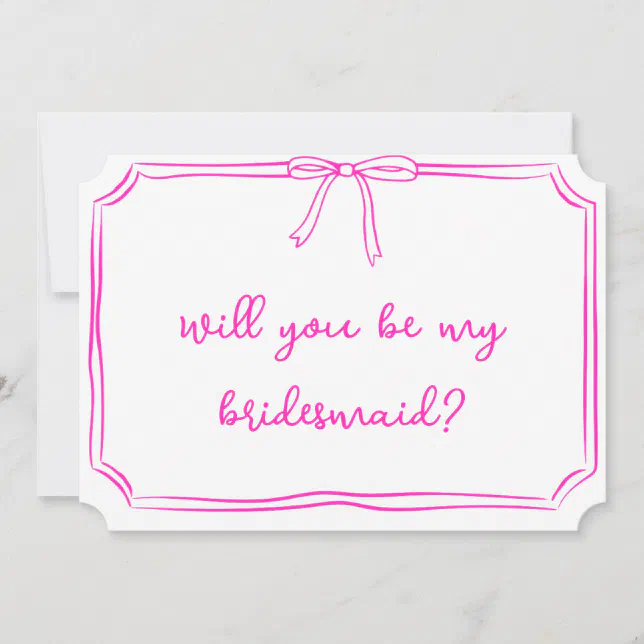 Handwritten Coquette Bow Pink Bridesmaid Proposal Invitation