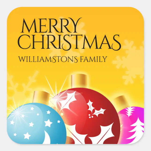 Merry Christmas with Festive Holiday Ornaments Square Sticker