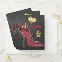 Red & Gold on Black High Heel Shoe | Pocket Folder