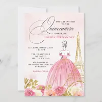 Blush Pink Gold Eiffel Tower Paris Quincea&#241;era Invitation