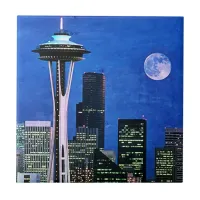 Blue Seattle Skyline Ceramic Tile