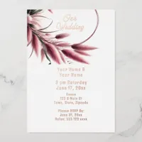 Coral Blush Pampas Coastal Beach Foil  Foil Invitation