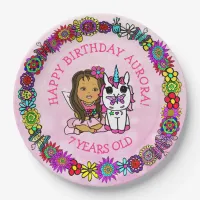 Whimsical Folk Art Fairy with Unicorn &  Butterfly Paper Plates