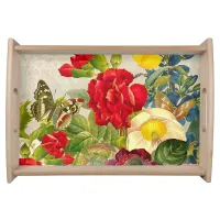 Vintage Flower Bouquet with Butterflies Serving Tray