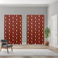 Christmas Gold Stars & Trees Deep Red Background Blackout Curtains