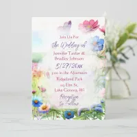 Whimsical Watercolor Butterflies Floral Wedding Invitation