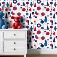 Retro Geometric Abstract Pat#9 Navy Red ID1067 Wallpaper