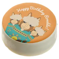 Cute Happy Birthday Boy Alpacas in Teal Serapes Chocolate Covered Oreo
