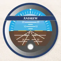 Aeroplane Pilot Cockpit Attitude Indicator Round Paper Coaster