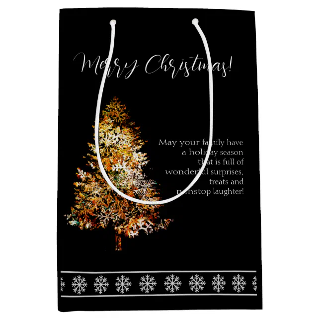 Christmas tree made of snowflakes black background medium gift bag