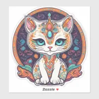 Boho Cute Jewel Kitty Custom-Cut Vinyl Sticker