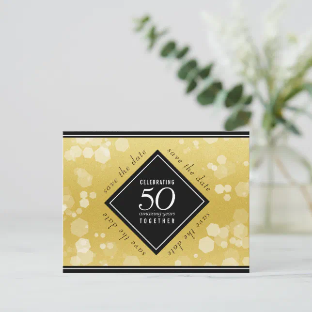 Elegant 50th Golden Wedding Anniversary Announcement Postcard