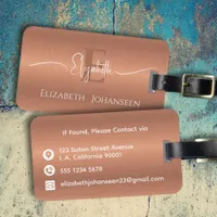 Modern Stylish Brushed Copper Metal Monogrammed Luggage Tag